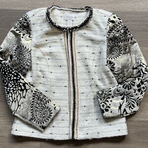 Chicos Jacket Women Small Topper Open Metallic Wool Paisley Geometric